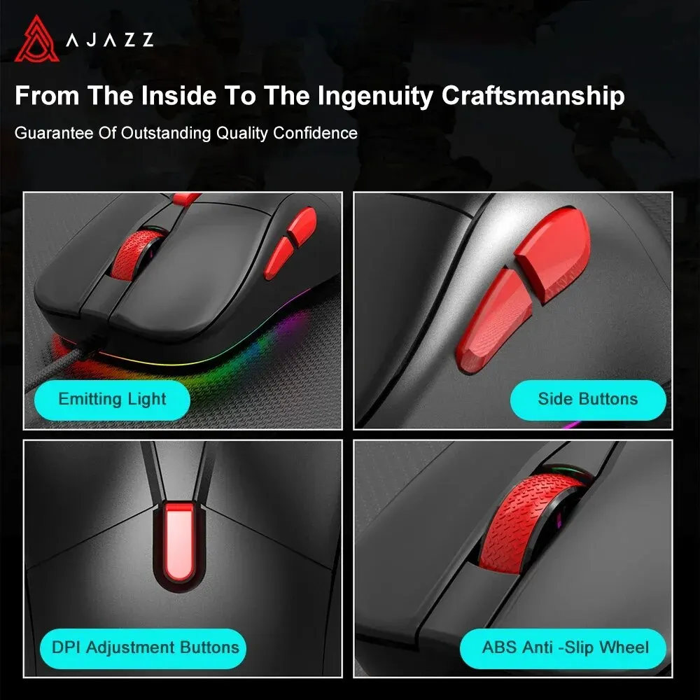 Ajazz AJ129 Mouse Gaming opt cal engine 6 Gear Adjustment Macro 12 Kinds Of Lamp Effect Switch Programming Design Lightweight - Image 5
