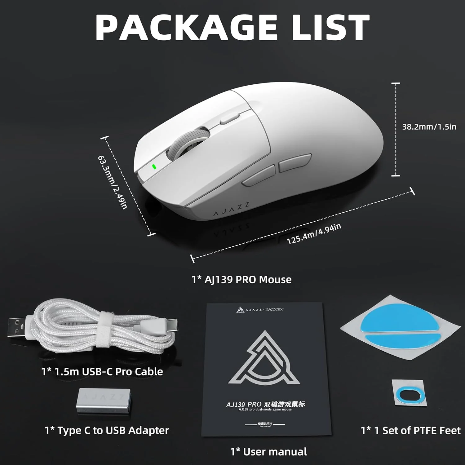AJAZZ AJ139 PRO Mouse PAW3395 4000Hz Polling Rate 26000DPI Max 59g Lightweigh - Image 15