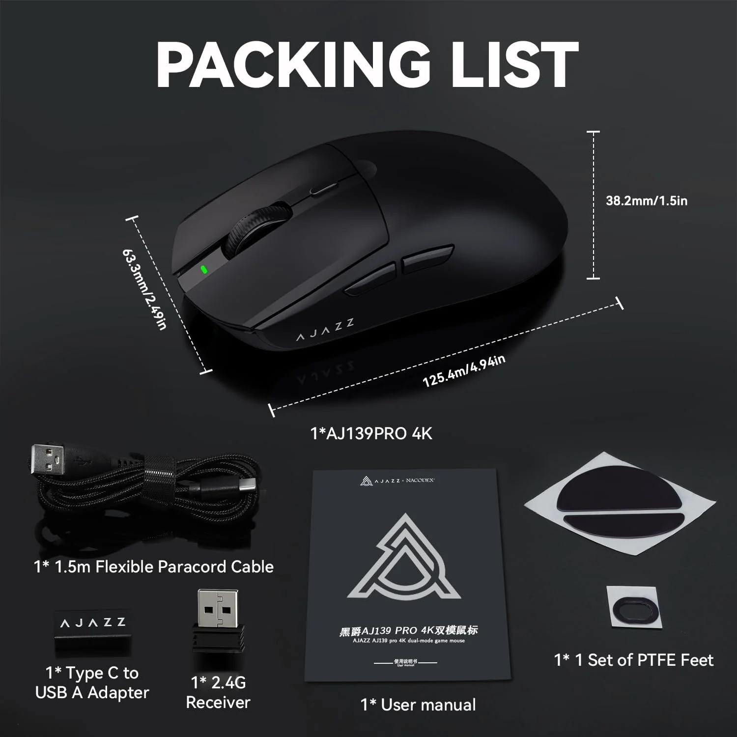 AJAZZ AJ139 PRO Mouse PAW3395 4000Hz Polling Rate 26000DPI Max 59g Lightweigh - Image 16