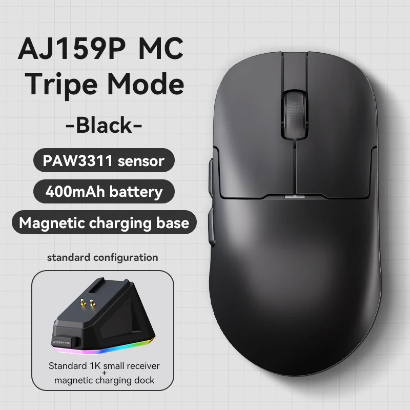 AJAZZ AJ159P MC Gaming Mouse with Magnetic Charging Dock (Bluetooth/2.4GHz Wireless/Wired) PAW3311 Tripe mode 1000Hz return rate - Image 12
