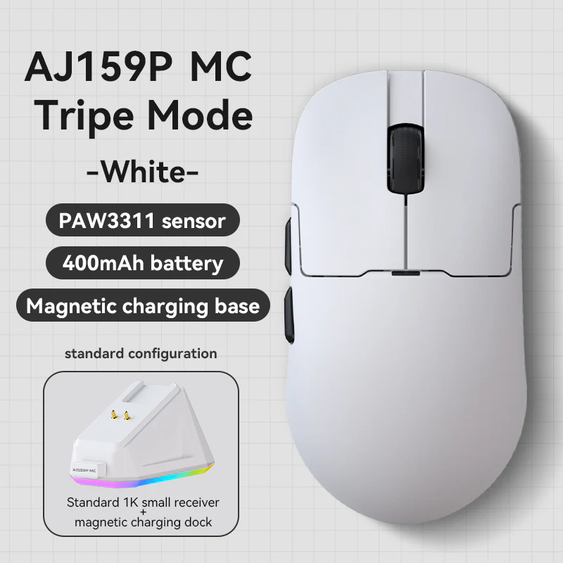 AJAZZ AJ159P MC Gaming Mouse with Magnetic Charging Dock (Bluetooth/2.4GHz Wireless/Wired) PAW3311 Tripe mode 1000Hz return rate - Image 13