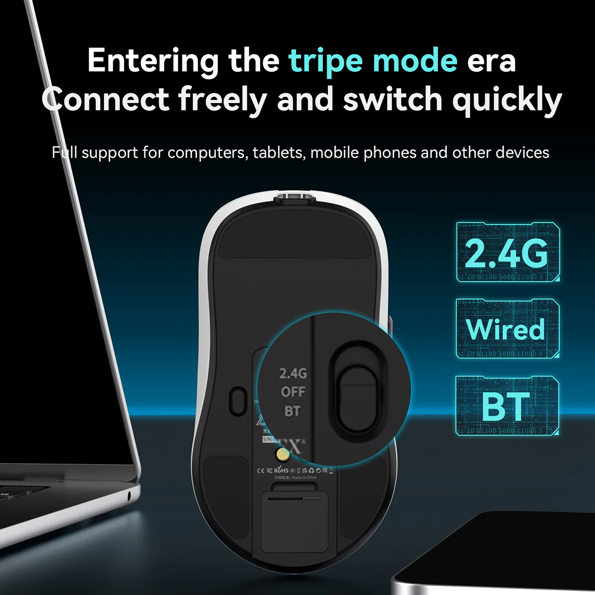 AJAZZ AJ159P MC Gaming Mouse with Magnetic Charging Dock (Bluetooth/2.4GHz Wireless/Wired) PAW3311 Tripe mode 1000Hz return rate - Image 7