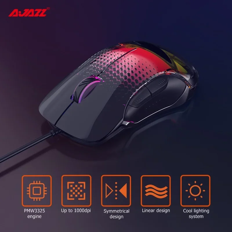 AJAZZ AJ358 Mouse PMW3325 engine Up to 1000dpi Symmetrical design Linear design Cool lighting system - Image 4