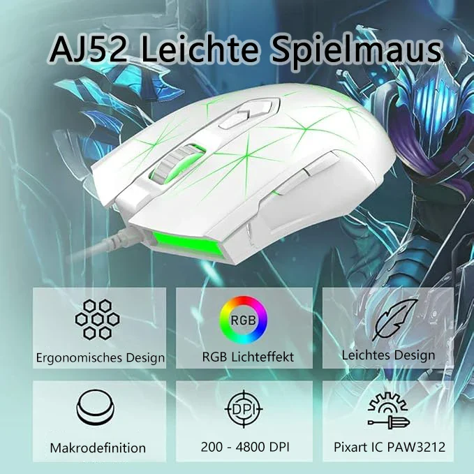 AJAZZ AJ52 Mouse 2500DPI ADNS-5050Gaming Chip 1000HZ Polling Rate Plug Play Wired  7 Programmable Buttons Mouse - Image 13