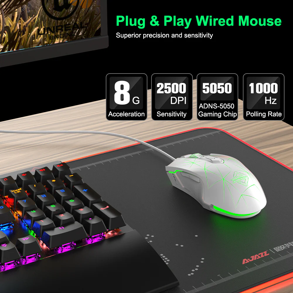 AJAZZ AJ52 Mouse 2500DPI ADNS-5050Gaming Chip 1000HZ Polling Rate Plug Play Wired  7 Programmable Buttons Mouse - Image 14