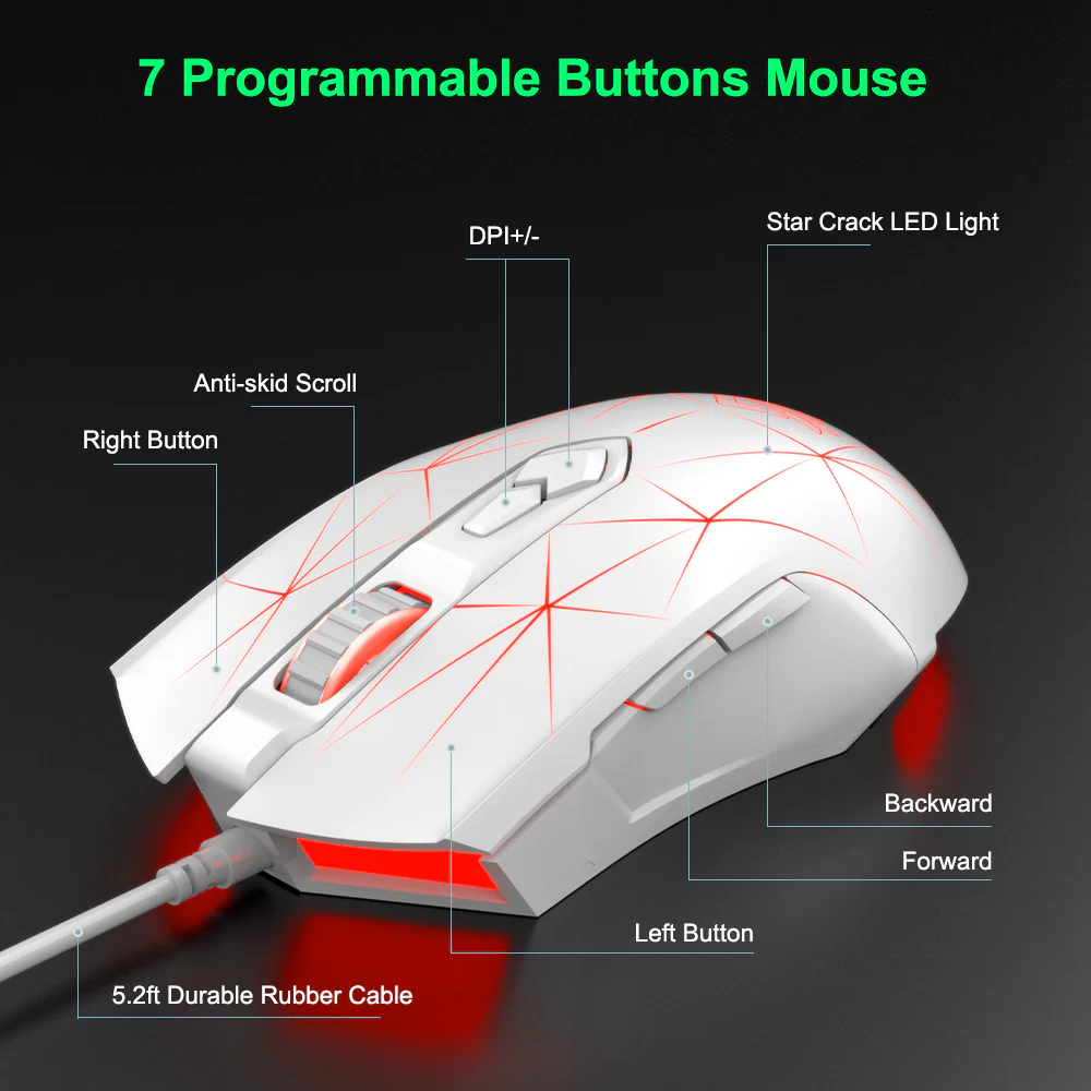 AJAZZ AJ52 Mouse 2500DPI ADNS-5050Gaming Chip 1000HZ Polling Rate Plug Play Wired  7 Programmable Buttons Mouse - Image 16