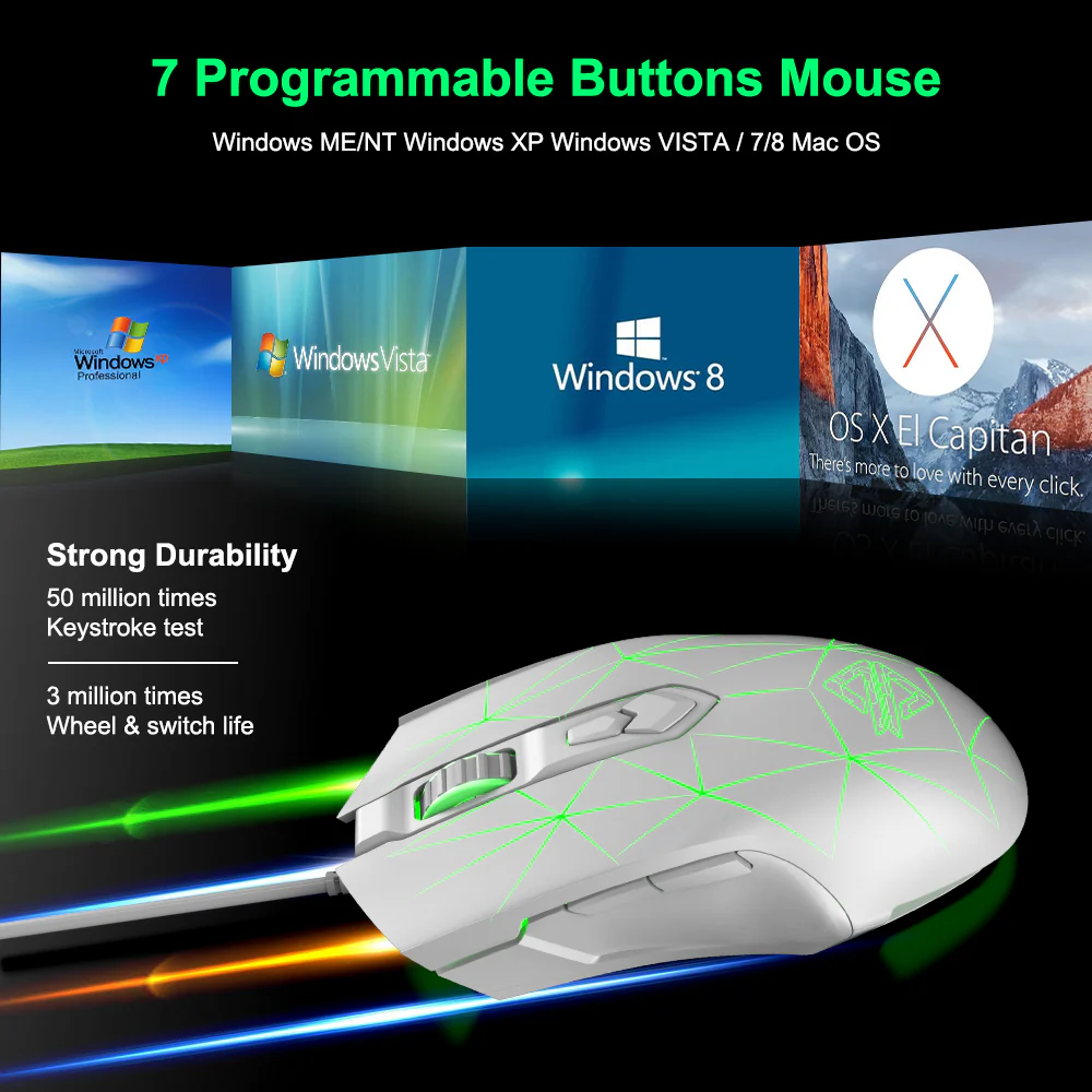 AJAZZ AJ52 Mouse 2500DPI ADNS-5050Gaming Chip 1000HZ Polling Rate Plug Play Wired  7 Programmable Buttons Mouse - Image 18