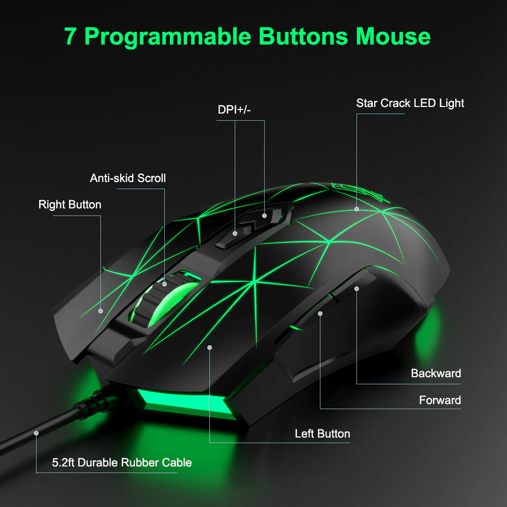 AJAZZ AJ52 Mouse 2500DPI ADNS-5050Gaming Chip 1000HZ Polling Rate Plug Play Wired  7 Programmable Buttons Mouse - Image 5