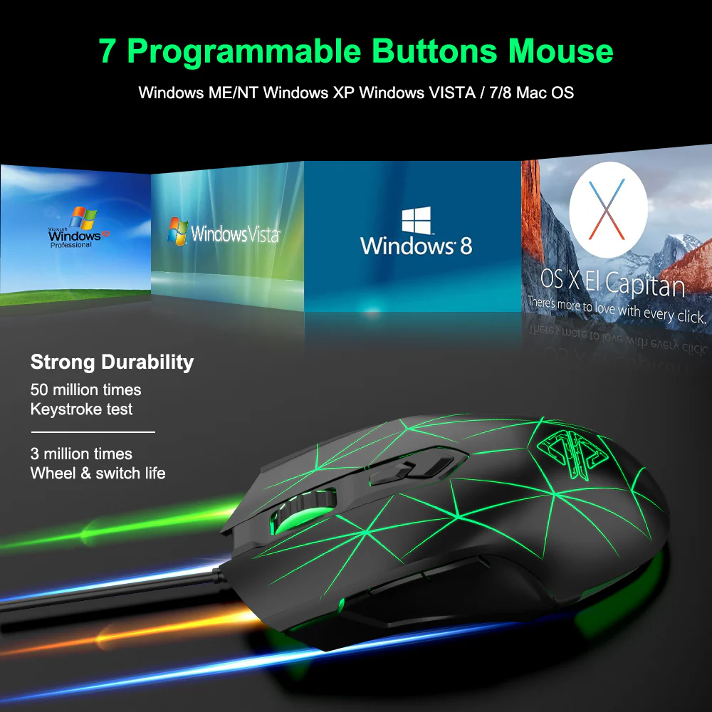 AJAZZ AJ52 Mouse 2500DPI ADNS-5050Gaming Chip 1000HZ Polling Rate Plug Play Wired  7 Programmable Buttons Mouse - Image 6