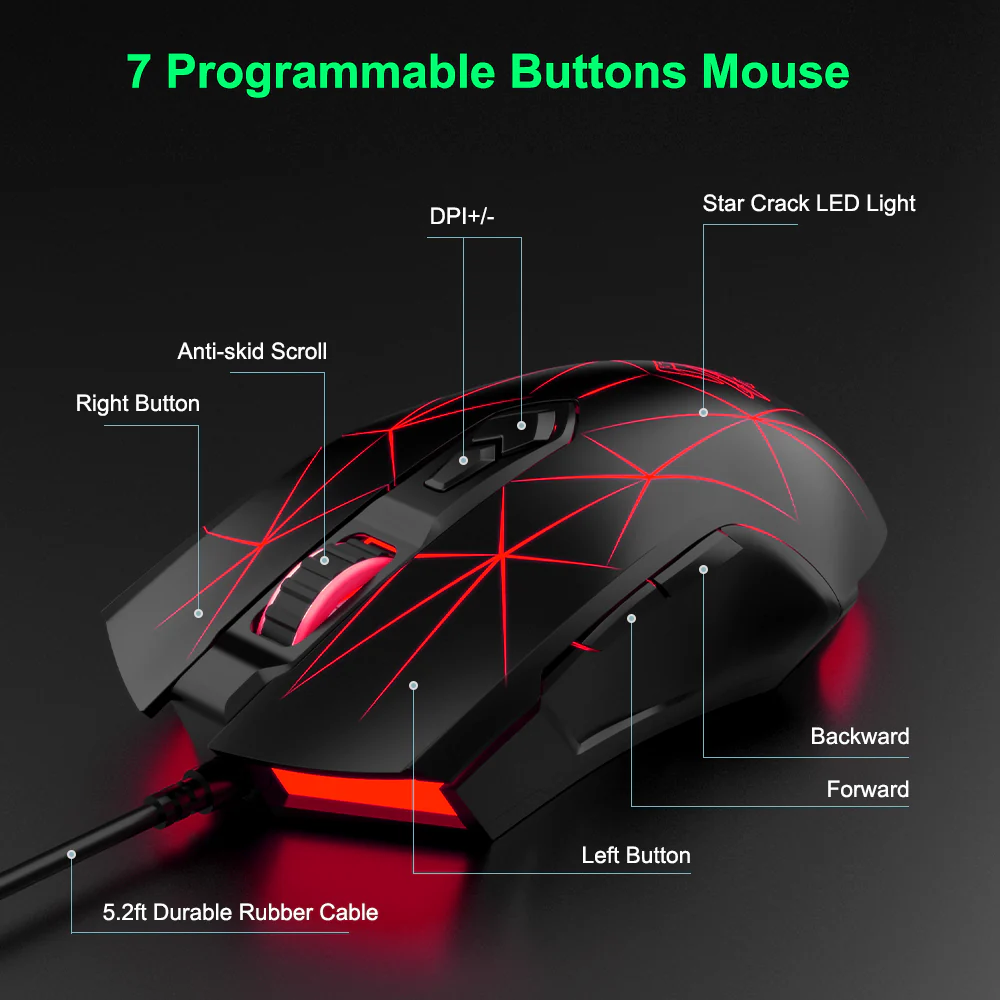 AJAZZ AJ52 Mouse 2500DPI ADNS-5050Gaming Chip 1000HZ Polling Rate Plug Play Wired  7 Programmable Buttons Mouse - Image 7