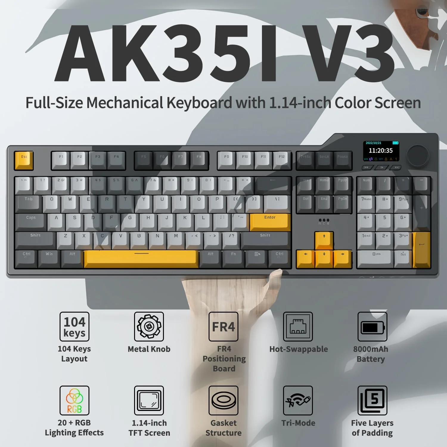 AJAZZ AK35I V3 MAX 104-key customized Keyboard TFT color screen Tri-mode RGB DIY - Image 10