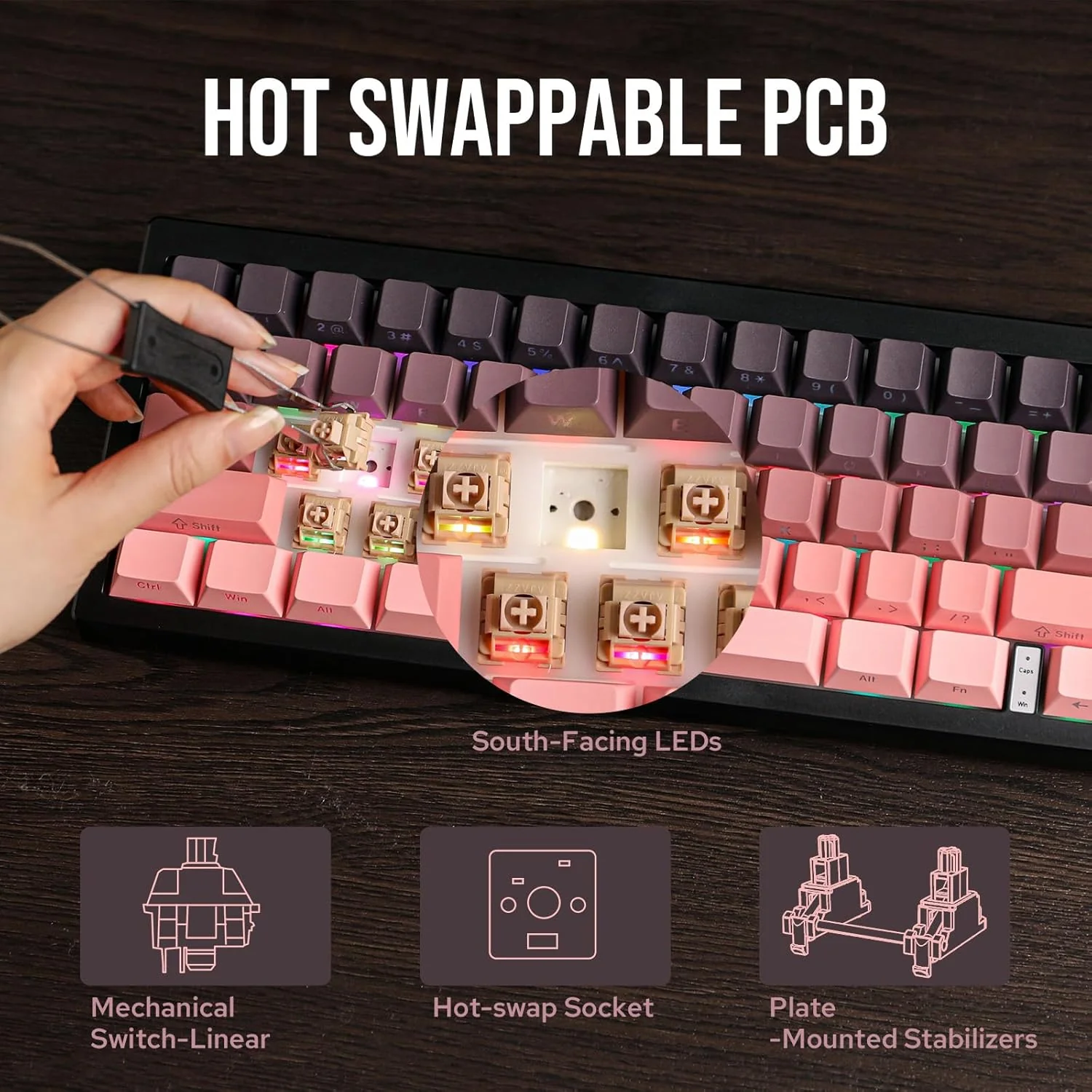 AJAZZ AK650 Mechanical Keyboard 5000mAh Battery Hot-Swap Wired/Bluetooth/2.4Ghz Wireless TFT Color Display Metal Knob Custom GIFs 65% Layout - Image 16