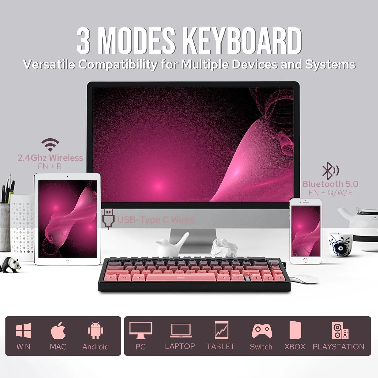 AJAZZ AK650 Mechanical Keyboard 5000mAh Battery Hot-Swap Wired/Bluetooth/2.4Ghz Wireless TFT Color Display Metal Knob Custom GIFs 65% Layout - Image 20