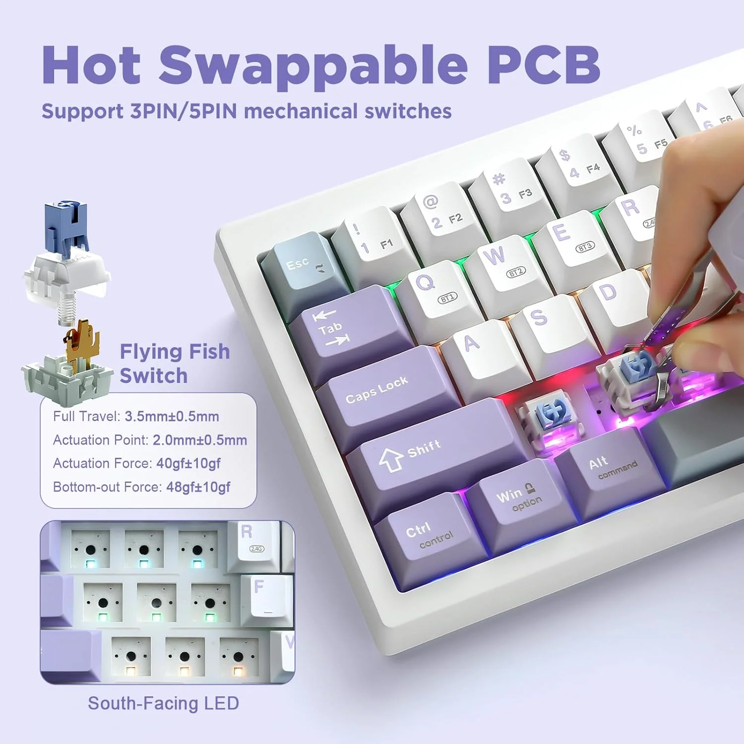 AJAZZ AK650 Mechanical Keyboard 5000mAh Battery Hot-Swap Wired/Bluetooth/2.4Ghz Wireless TFT Color Display Metal Knob Custom GIFs 65% Layout - Image 26