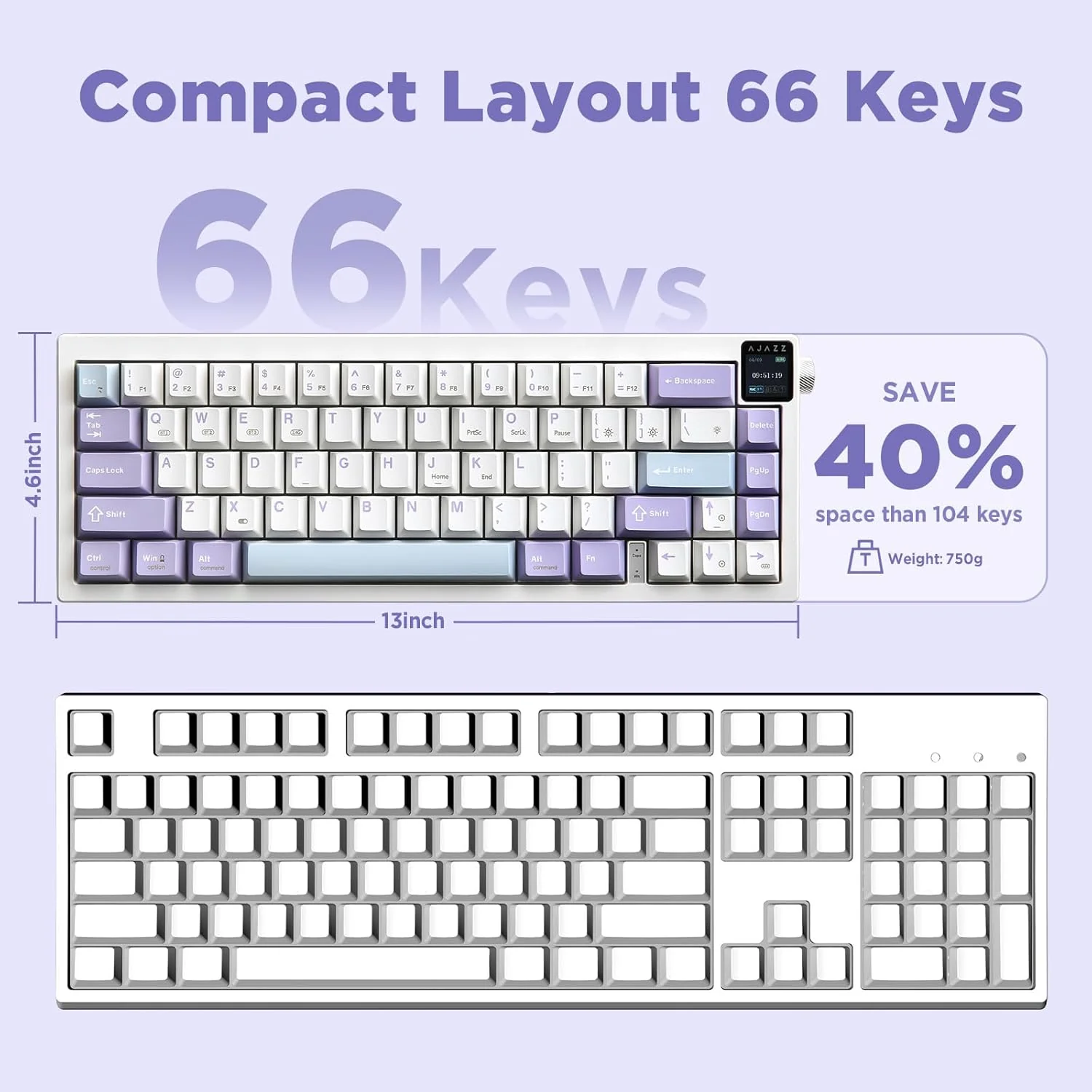 AJAZZ AK650 Mechanical Keyboard 5000mAh Battery Hot-Swap Wired/Bluetooth/2.4Ghz Wireless TFT Color Display Metal Knob Custom GIFs 65% Layout - Image 28