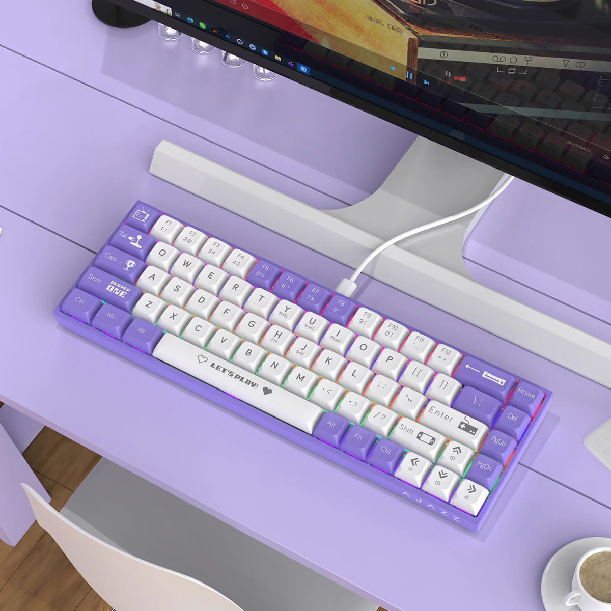 AJAZZ AK680 Keyboard wired Mixed color lights Dual key caps  Full key hot swappable - Image 18