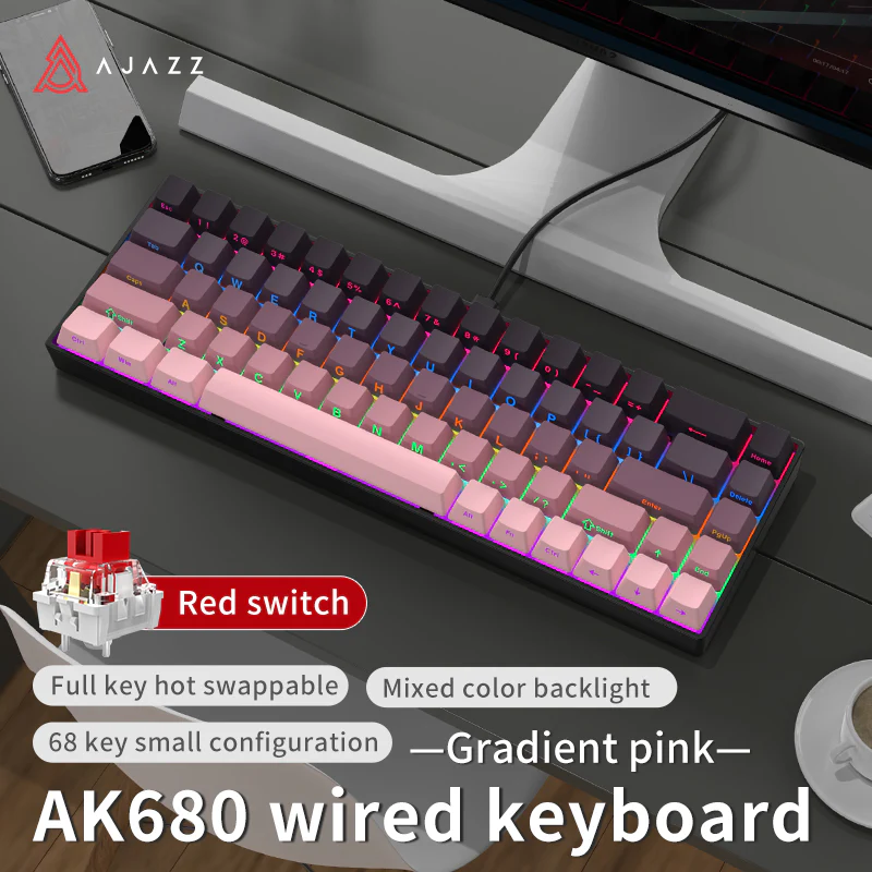 AJAZZ AK680 Keyboard wired Mixed color lights Dual key caps  Full key hot swappable - Image 23
