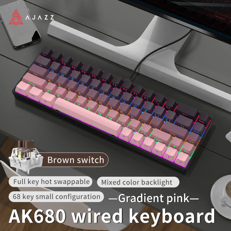 AJAZZ AK680 Keyboard wired Mixed color lights Dual key caps  Full key hot swappable - Image 24