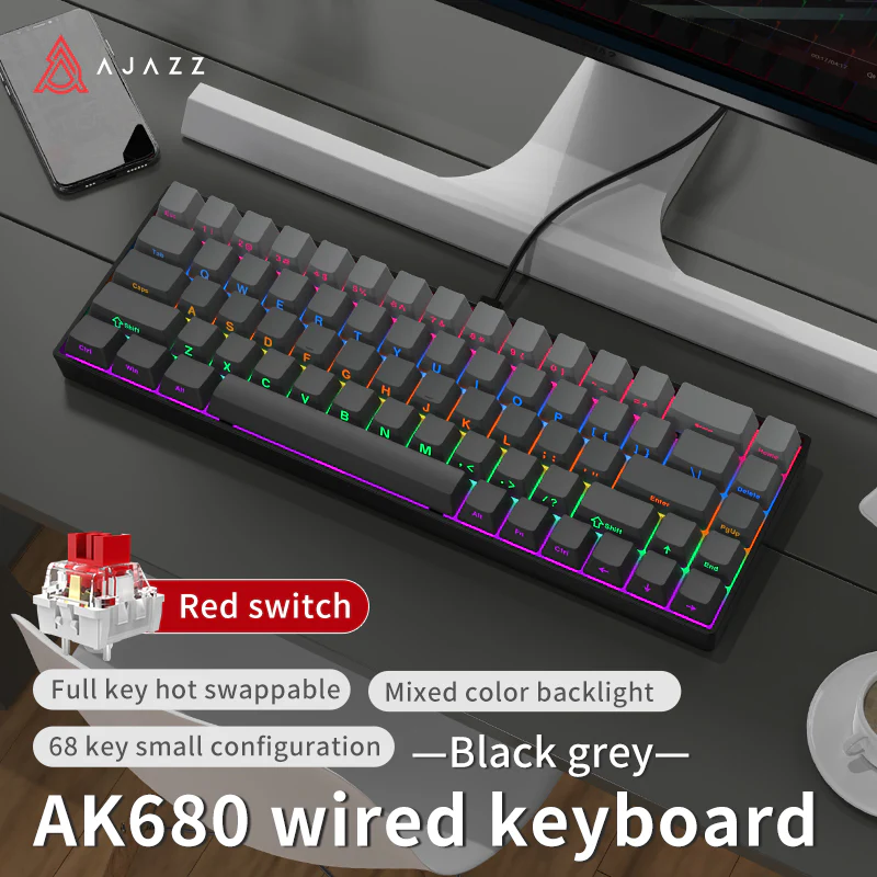AJAZZ AK680 Keyboard wired Mixed color lights Dual key caps  Full key hot swappable - Image 27