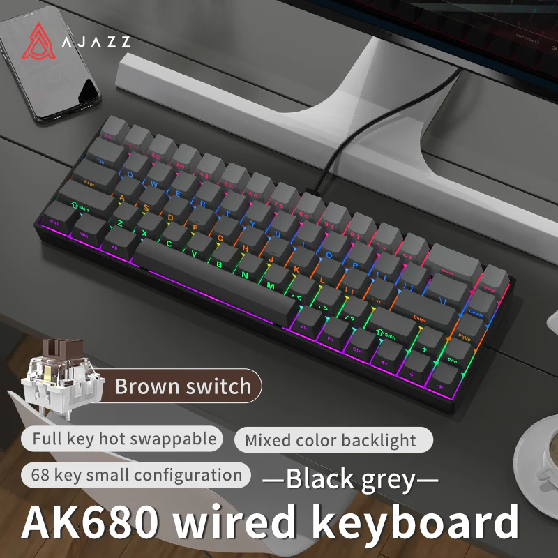 AJAZZ AK680 Keyboard wired Mixed color lights Dual key caps  Full key hot swappable - Image 28