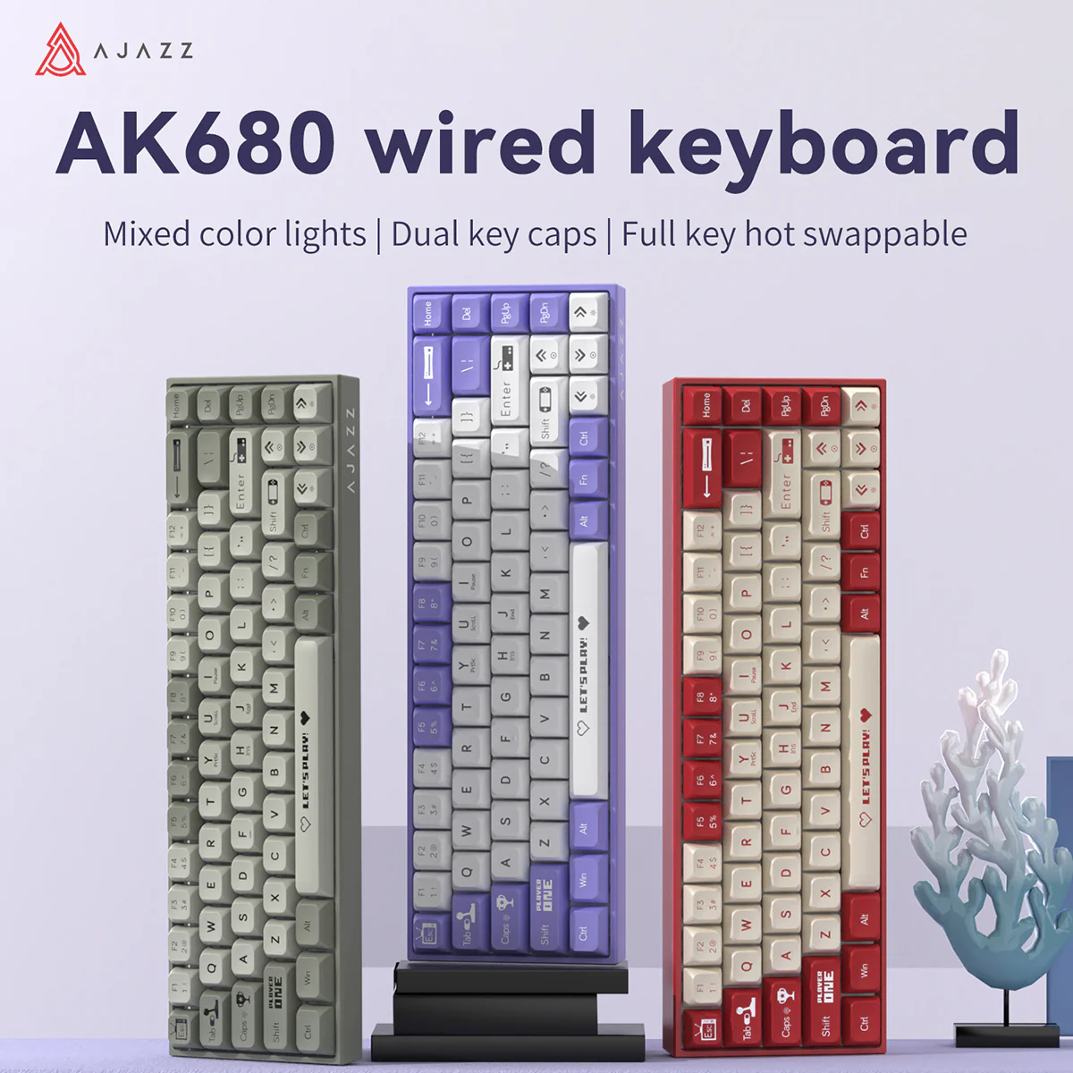 AJAZZ AK680 Keyboard wired Mixed color lights Dual key caps  Full key hot swappable - Image 5