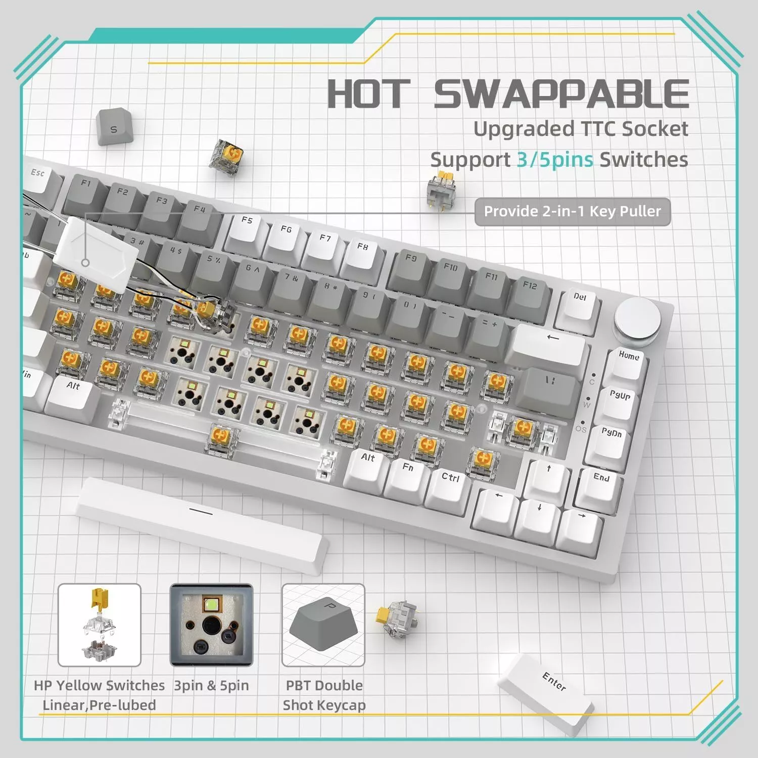 AJAZZ AK820 Mechanical Keyboard Hot Swapping 75% Layout with Knob Supprt win & Mac - Image 16