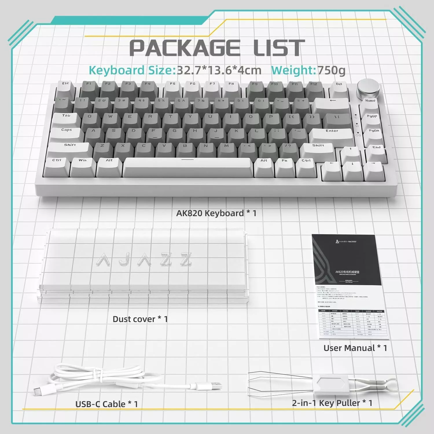 AJAZZ AK820 Mechanical Keyboard Hot Swapping 75% Layout with Knob Supprt win & Mac - Image 17
