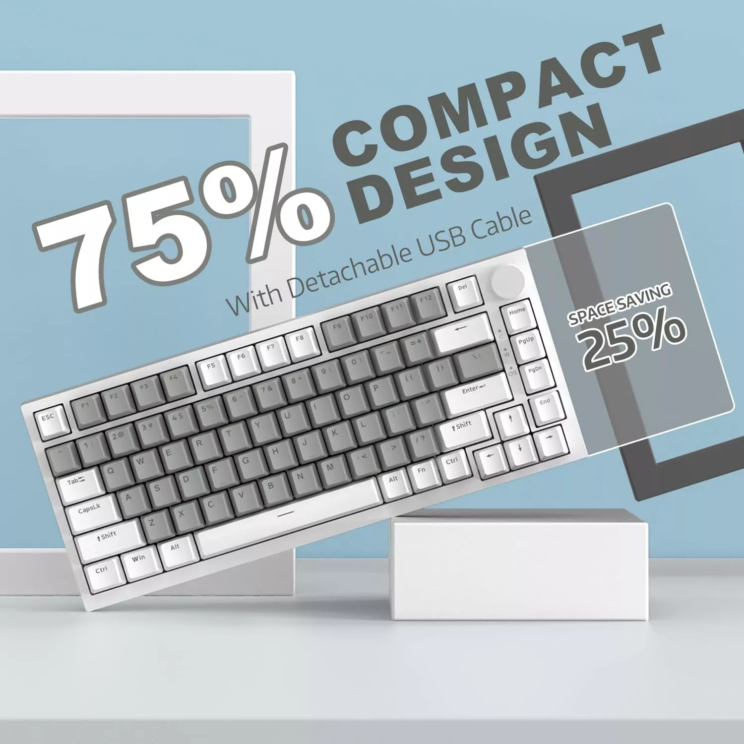 AJAZZ AK820 Mechanical Keyboard Hot Swapping 75% Layout with Knob Supprt win & Mac - Image 9