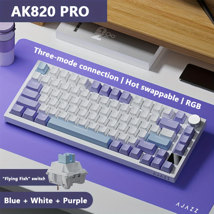 AJAZZ AK820 PRO Mechanical Keyboard TFT Screen Bluetooth /2.4G wireless /Wired Mode RGB Hot-Swap Compatible with Windows/Mac - Image 13