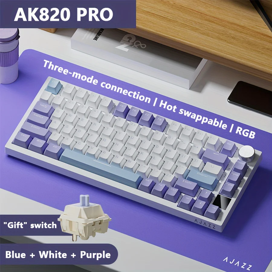 AJAZZ AK820 PRO Mechanical Keyboard TFT Screen Bluetooth /2.4G wireless /Wired Mode RGB Hot-Swap Compatible with Windows/Mac - Image 14