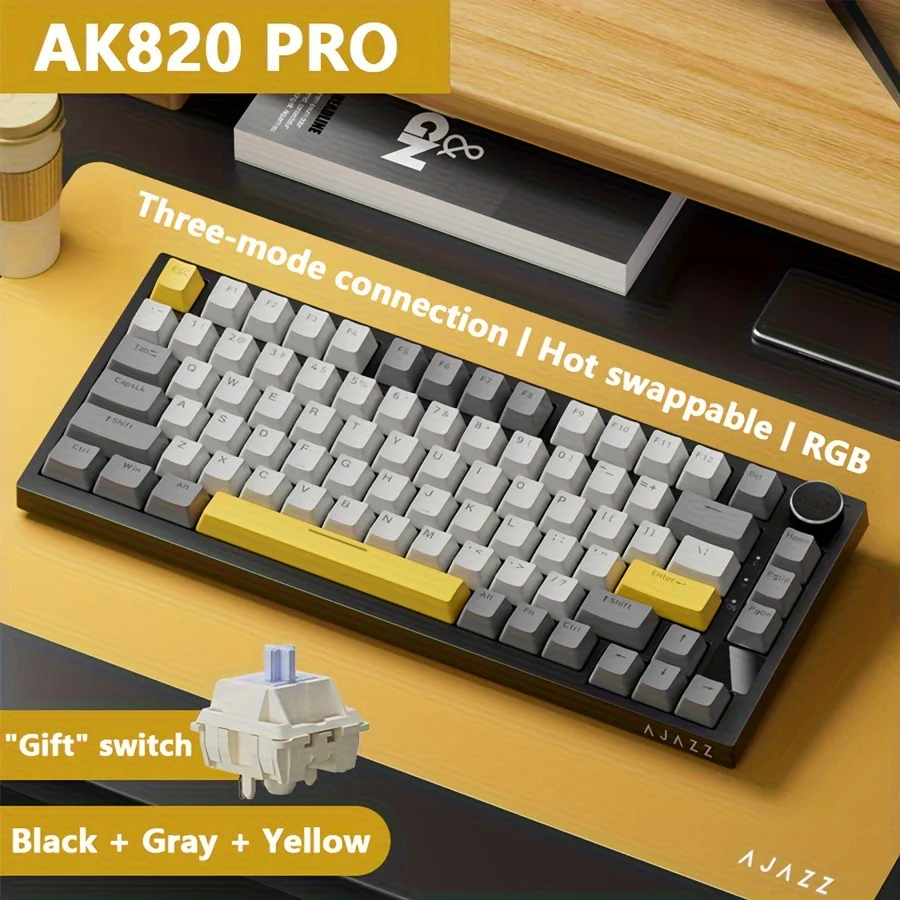 AJAZZ AK820 PRO Mechanical Keyboard TFT Screen Bluetooth /2.4G wireless /Wired Mode RGB Hot-Swap Compatible with Windows/Mac - Image 16