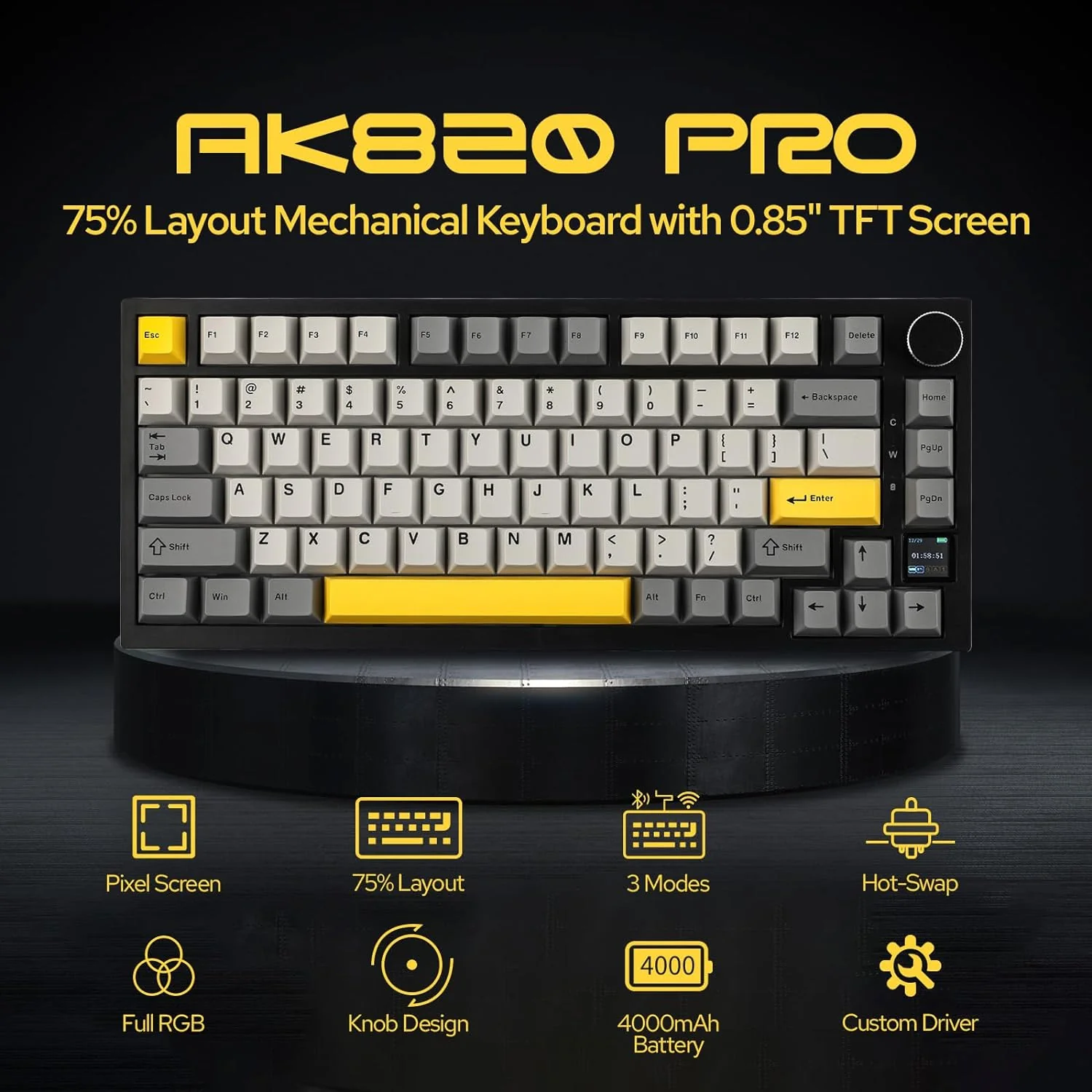 AJAZZ AK820 PRO Mechanical Keyboard TFT Screen Bluetooth /2.4G wireless /Wired Mode RGB Hot-Swap Compatible with Windows/Mac - Image 3