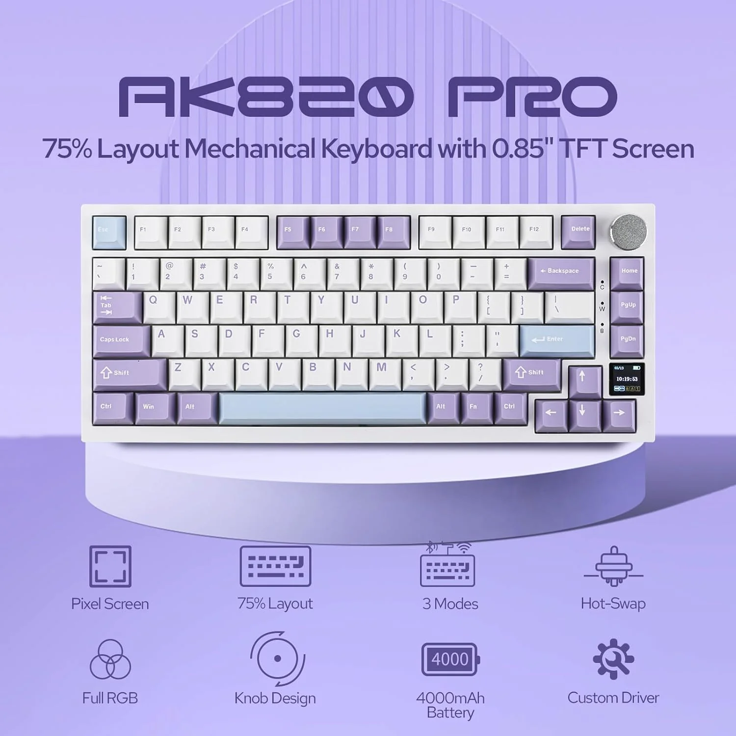 AJAZZ AK820 PRO Mechanical Keyboard TFT Screen Bluetooth /2.4G wireless /Wired Mode RGB Hot-Swap Compatible with Windows/Mac - Image 9