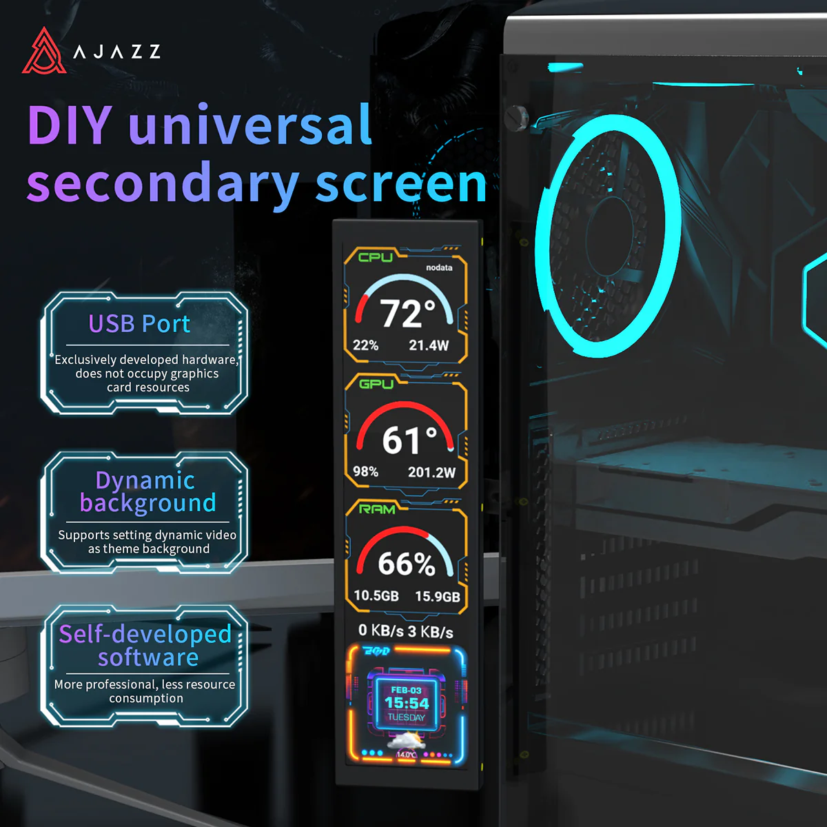 Ajazz AKP02 DIY Universal Secondary Screen 9.2 inches - Image 4