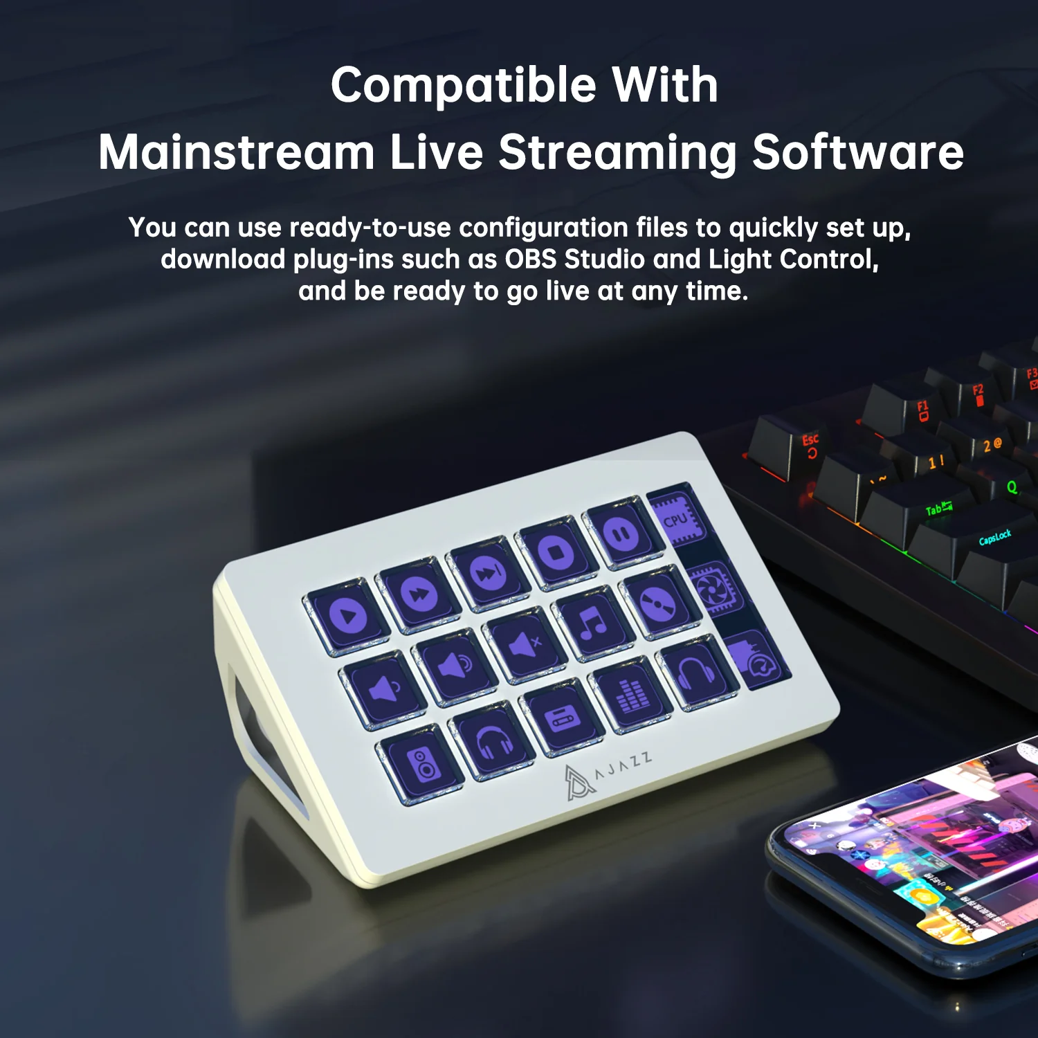 AJAZZ AKP153E Desktop Controller Console Panel With 15 Programmable Shortcut Keys, Detachable 40° Non-Slip Stand, Wired Connection, Compatible With Mac/Windows And Mainstream Live Streaming Software - Image 6