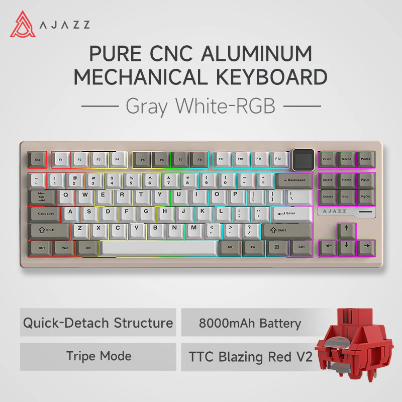 AJAZZ QS87 Aluminum Alloy Retro Mechanical Series Keyboard Three-mode - Image 13