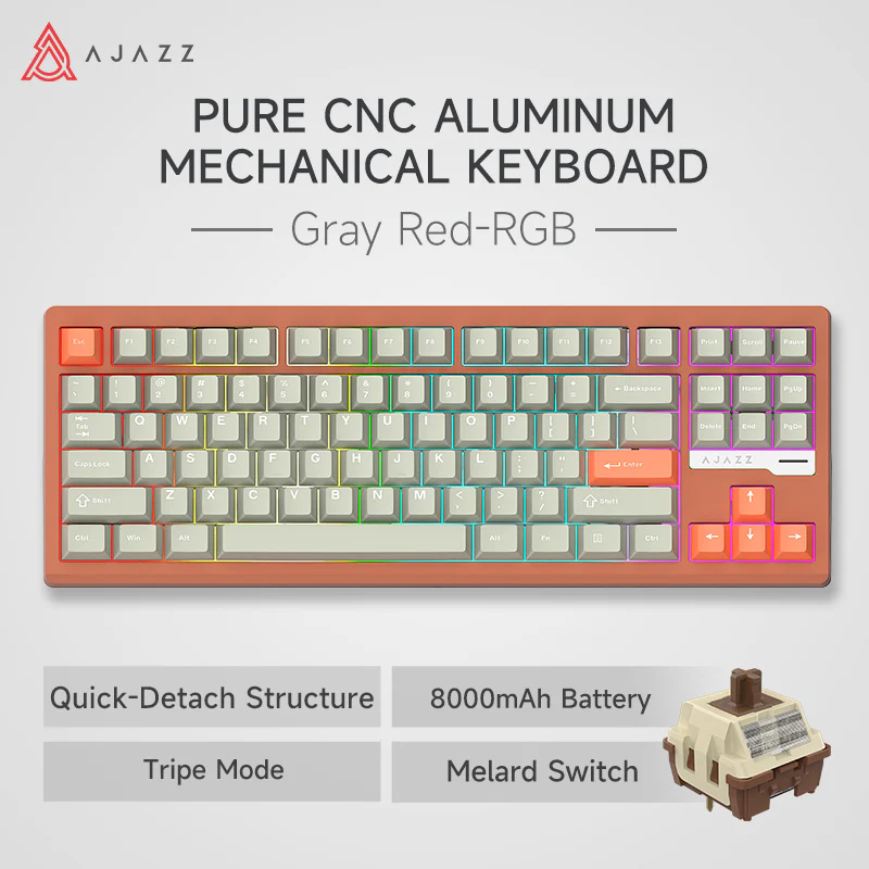 AJAZZ QS87 Aluminum Alloy Retro Mechanical Series Keyboard Three-mode - Image 15