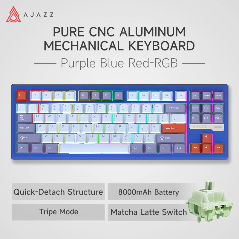 AJAZZ QS87 Aluminum Alloy Retro Mechanical Series Keyboard Three-mode - Image 17