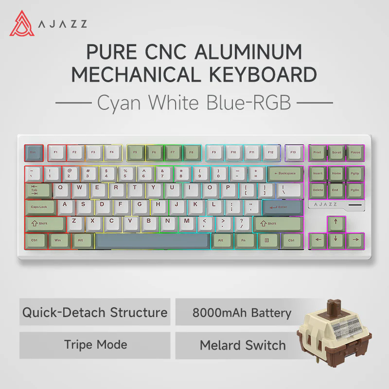 AJAZZ QS87 Aluminum Alloy Retro Mechanical Series Keyboard Three-mode - Image 18