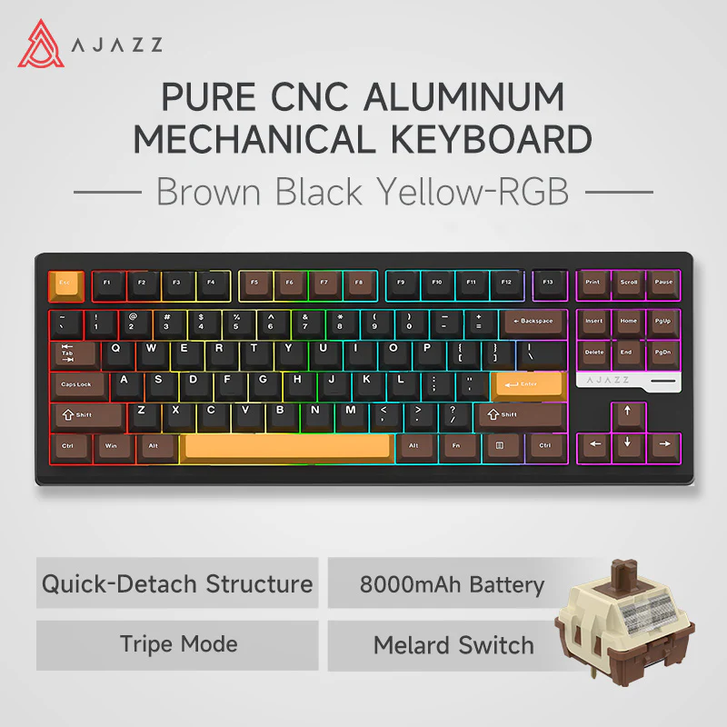 AJAZZ QS87 Aluminum Alloy Retro Mechanical Series Keyboard Three-mode - Image 20