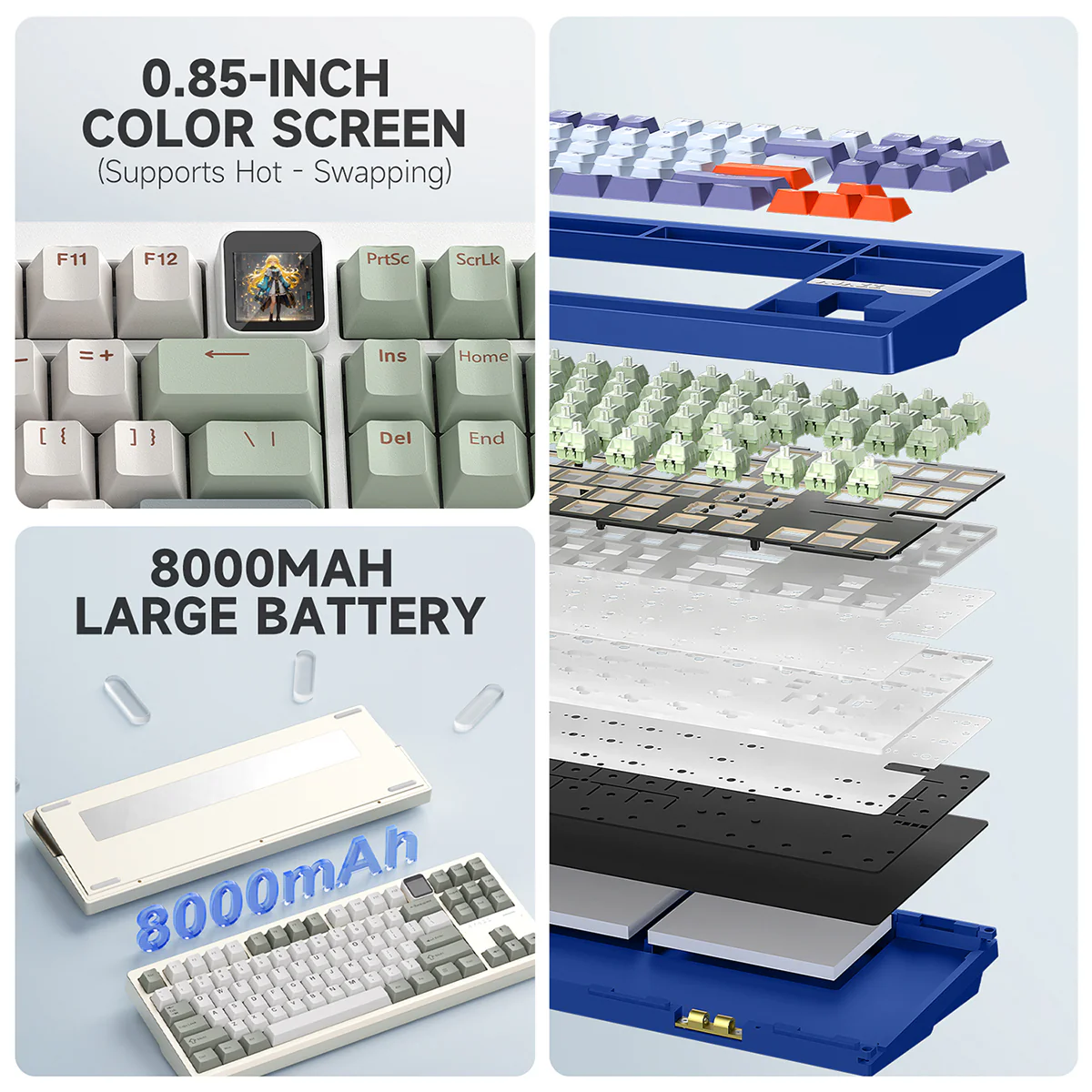 AJAZZ QS87 Aluminum Alloy Retro Mechanical Series Keyboard Three-mode - Image 6